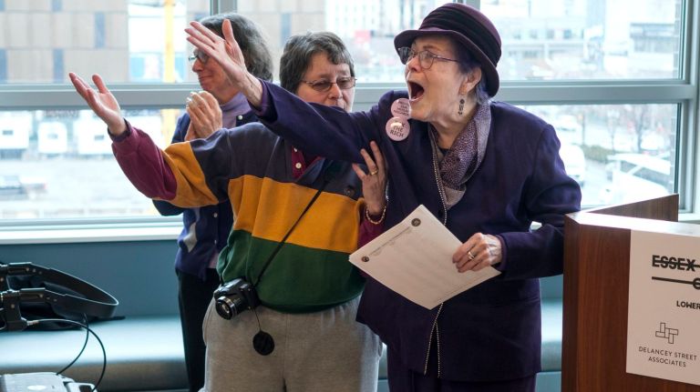 Essex Crossing opening on Lower East Side sees return of tenants displaced over 50 years ago 1 Essex Crossing's first new building was named in honor of Frances Goldin, right, seen on Tuesday, a 93-year-old Lower East Side housing activist.
