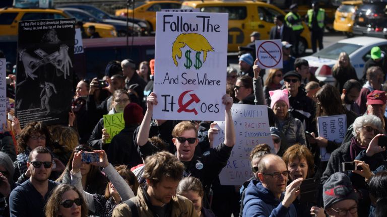 Not My Presidents Day rally: Photos from Columbus Circle protest 53 Participants at the Not My Presidents Day rally in Columbus Circle on Feb. 20, 2017.