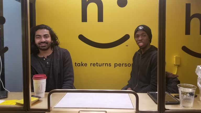 Uzair Malik, left, and Juwan Wyatt,  returnistas at Happy Returns,  on Sunday, Jan. 28, 2018.