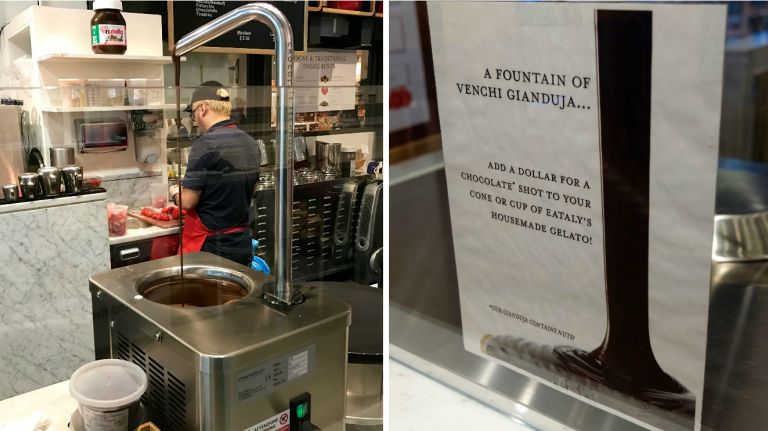 Eataly NYC: Flatiron vs. Downtown showdown 37 flowing fountain of chocolate hazelnut