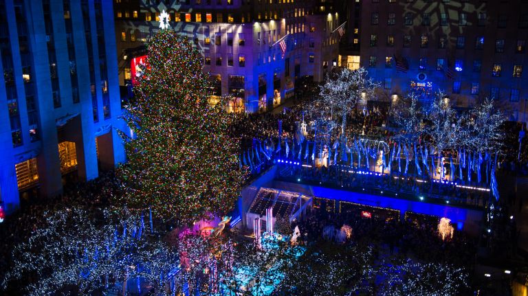 Rockefeller Center and its famous Christmas tree are all lit up on Wednesday, Nov. 29, 2017.