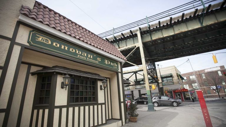 Track work above Roosevelt Avenue in Woodside is hurting businesses like Donovan's Pub, above, City Councilman Jimmy Van Bramer said on Thursday, Jan. 25, 2018.