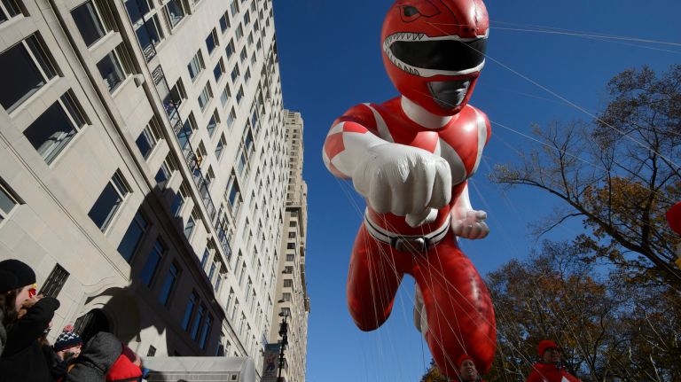 Red Mighty Morphin Power Ranger makes its way along Central Park West.
