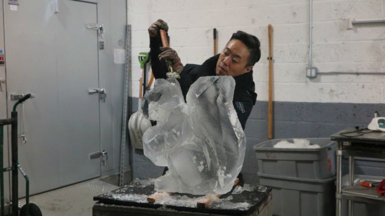 Winter Jam ice sculptures made by art collective in Long Island City 1 Shintaro Okamoto prepares an ice sculpture on Thursday, Jan. 25, 2018, for NYC Park's Winter Jam in Central Park.