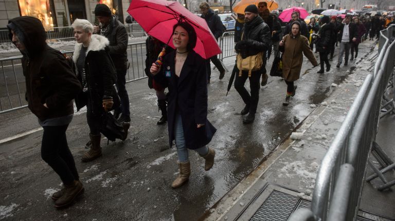 LGBT rally at Trump Tower: Photos of the midtown Manhattan protest 34 Members of the LGBT community and their allies arrive at a demonstration pen on Fifth Avenue near Trump Tower in Manhattan on Sunday, Feb. 12, 2017. A leaked draft of an executive order on religious exemptions and the nomination of Judge Neil Gorsuch to the U.S. Supreme Court has members of the lesbian, gay, bisexual and transgender community concerned that gains made during the Obama administration will be rolled back by President Donald Trump.