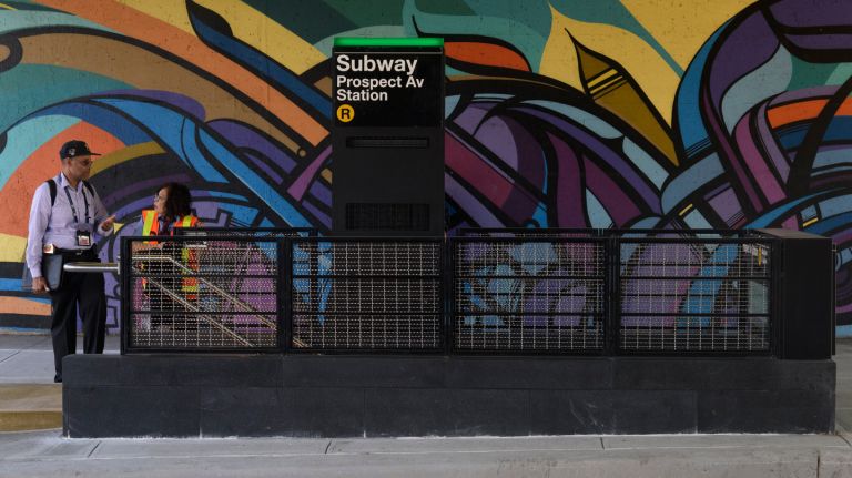 The Prospect Avenue R subway station in Brooklyn  was one of the stations improved under the  MTA's Enhanced Station Initiative.