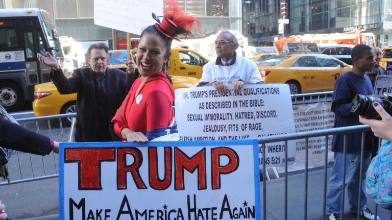 Demonstrators at Trump Plaza at 57th Street and Fifth Avenue in Manhattan on Nov. 8, 2016.