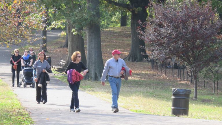 Kew Gardens: Where to eat, what to do in the relaxed Queens neighborhood 13 Burn off lunch with a little nature admiring while you walk along the trail at Forest Park, on the western edge of Kew Gardens. If you enter off of Metropolitan Avenue, you'll be right near the park's four walking paths. If you're not feeling particularly adventurous, take Strack Pond Trail. The quarter-mile-long path takes you along the scenic pond. If athletic is your middle name, take the Orange Trail -- a 2.4-mile hike that will take you through most of the forest.