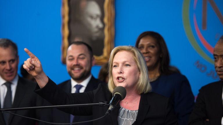 MLK Day rally in Harlem focuses on Trump presidency 1 Sen. Kirsten Gillibrand delivers fiery remarks at National Action Network's King Day Public Policy Forum in Harlem on Jan. 15, 2018.