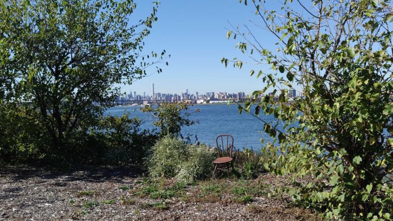 It seems somebody pulled up a chair to take in the beautiful view of Manhattan from the island. While it is illegal to visit North Brother Island, there are signs that some intrepid explorers have made their way via kayak or other vessel.