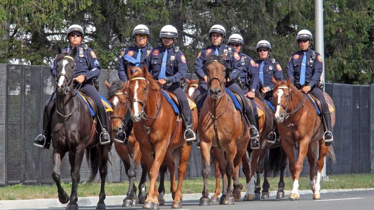 Presidential debate at Hofstra: Photos from the scene 34 Nassau Police on horseback do surveillance at Hofstra University in advance of the presidential debate on Sept. 26, 2016, in Hempstead.