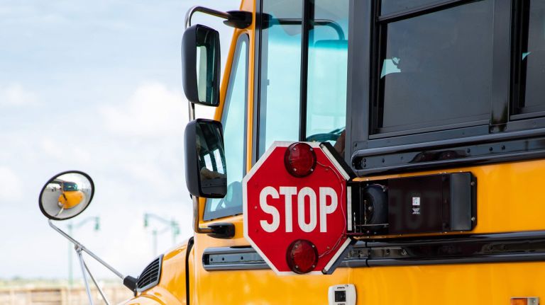 A stop-arm bus camera of the kind that New York school districts are considering to stop drivers from going around stopped buses.