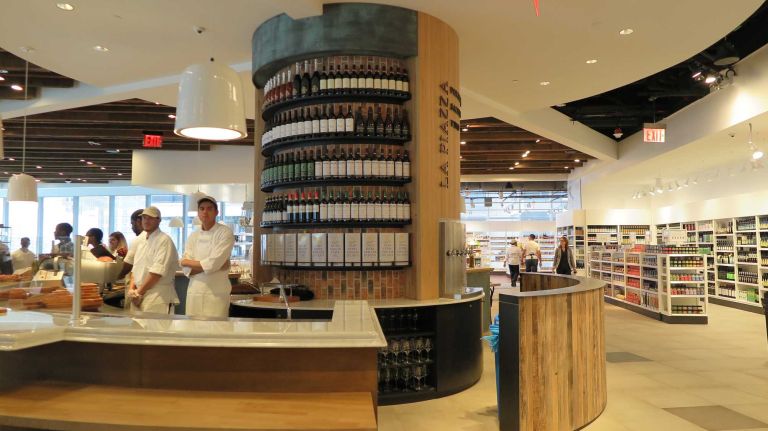 In addition to shopping and restaurant areas, there is also a wine bar.