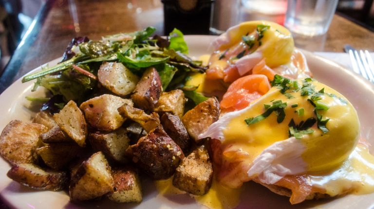 Brunch takes place from 11 a.m. to 4 p.m. Customer favorites on the brunch menu include the brioche French toast with fresh berries, candied walnuts and maple syrup and the avocado toast with crumbled feta. The smoked salmon Benedict with Hollandaise sauce, za'atar home fries and mixed greens is pretty good, too.