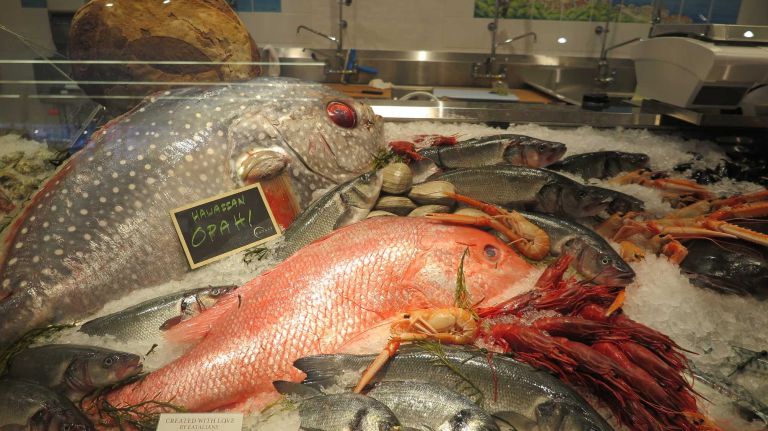 The fishmonger counter in the market at Eataly Downtown features sustainably sourced and, where possible, local fish. The fish counter is committed to tracking the traceability of each fish, said partner Alex Saper (brother to Adam). 