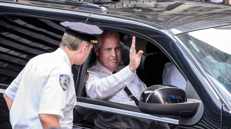 NYPD Chief of Detectives Robert Boyce sits in a vehicle during the parade and ceremony on Friday, Sept. 9, 2016, to honor NYPD officers who died in the 9/11 terror attacks.