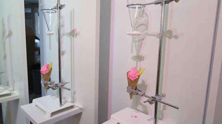 Another room in the Museum of Ice Cream features an interactive installation devoted to the science of taste. Guests first take a miracle berry tablet and suck on it until it dissolves. The miracle berry, an actual fruit called dulcificum, makes sour foods taste sweet. After the tablet, you eat the ice cream, pictured. We tried it and the lemon was not sour. 