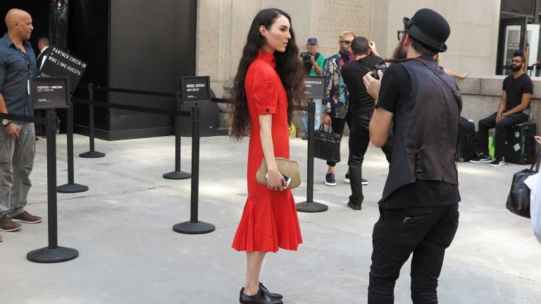 Maria Meza before the Michael Costello show during New York Fashion Week at the Skylight at Moynihan Station in Manhattan on Thursday, Sept. 8, 2016.