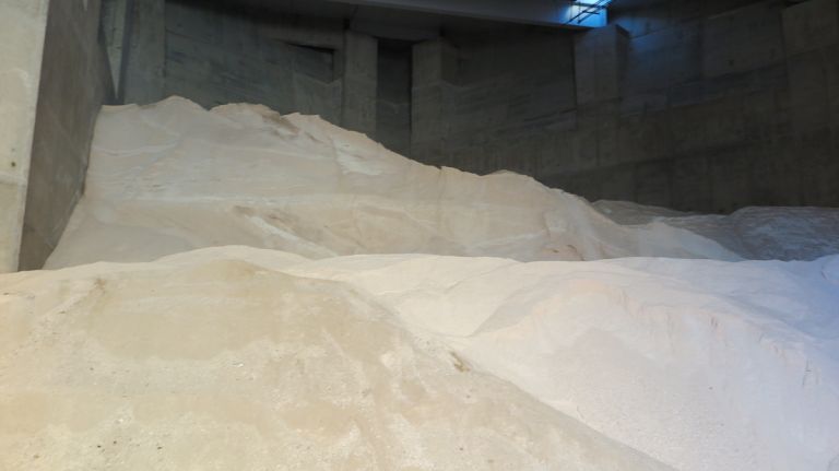 The backdrop for the collection's debut event was the DSNY's Salt Shed in downtown Manhattan. 