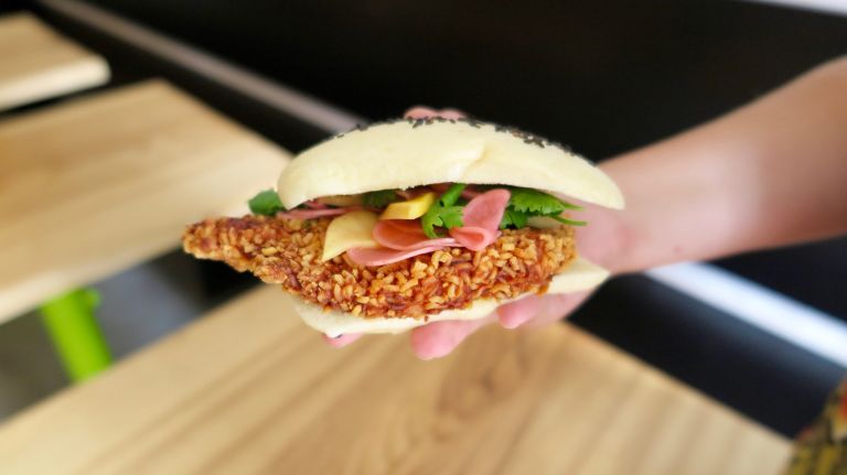 Hey Hey Canteen's owner Kay Ch'ien grew up eating a similar sandwich in Hong Kong; glazed chicken is a 