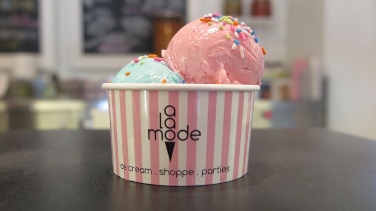 A La Mode Shoppe makes ice cream accessible to all with nut-free, egg-free ingredients 15 Two colorful scoops and rainbow sprinkles are a match made in heaven.