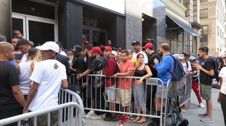 Kanye West's 'Pablo' pop-up brings the lines to downtown Manhattan 6 Though these Yeezy fans are at the front of the line, security only let in a few people at a time.