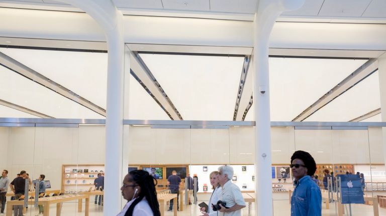 Oculus shopping mall at WTC, with Eataly, Apple Store and more, debuts Tuesday 13 People walk past the Apple Store inside the Oculus shopping mall in the transportation hub between 2 World Trade Center and 3 World Trade Center on Aug. 15, 2016, a day ahead of its official grand opening.