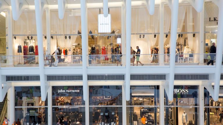 Oculus shopping mall at WTC, with Eataly, Apple Store and more, debuts Tuesday 14 Stores, including John Varvatos and Hugo Boss, on Aug. 15, 2016, prepare ahead of the opening of the Oculus shopping mall in the transportation hub between 2 World Trade Center and 3 World Trade Center.
