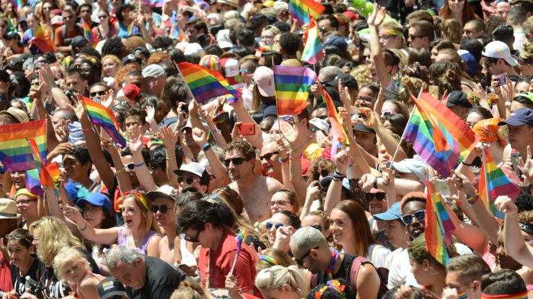 Thousands march down Fifth Avenue during New York City's annual LGBTQ Pride March on Sunday, June 25, 2017.