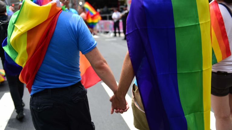 Thousands march down Fifth Avenue during New York City's annual LGBTQ Pride March on Sunday, June 25, 2017.