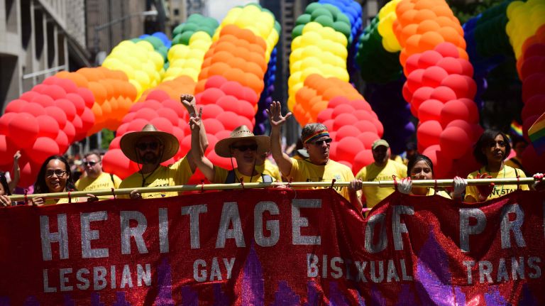 Thousands march down Fifth Avenue during New York City's annual LGBTQ Pride March on Sunday, June 25, 2017.