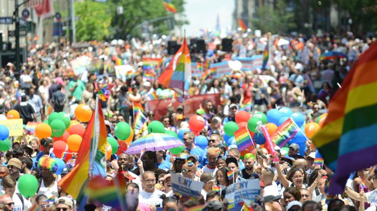 Thousands march down Fifth Avenue during New York City's annual LGBTQ Pride March on Sunday, June 25, 2017.