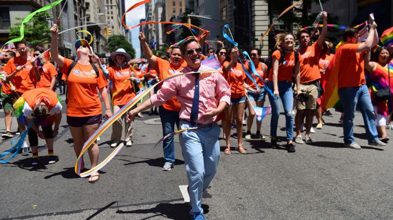 Thousands march down Fifth Avenue during New York City's annual LGBTQ Pride March on Sunday, June 25, 2017.