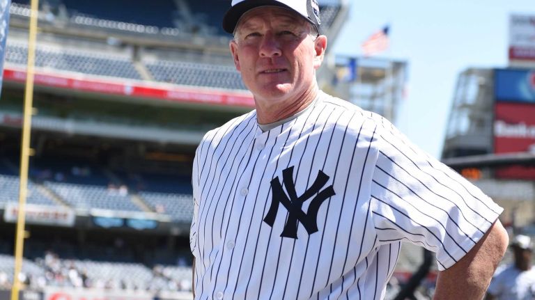 Former New York Yankees players Bradley Scott looks on during the 70th annual Old-Timers' Day at Yankee Stadium on Sunday, June 12, 2016.