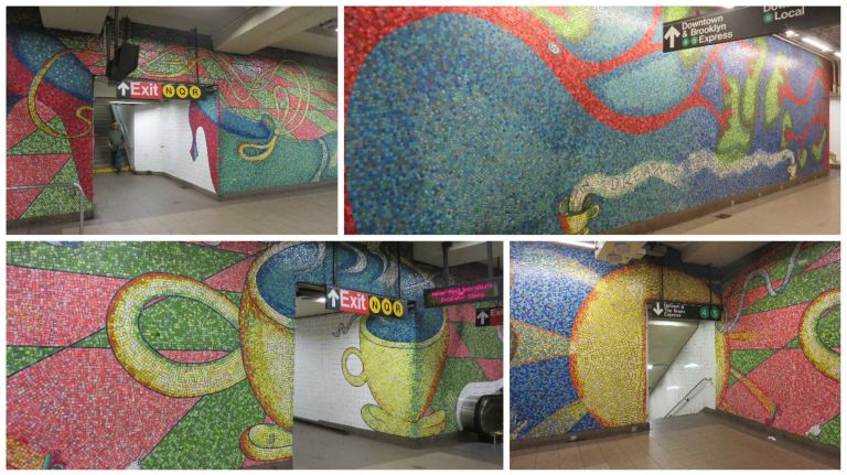 The glass mosaic artwork on the walls connecting the 4, 5, 6, N, Q and R trains at the Lexington Avenue-59th Street station are simply impossible to miss. The glass mosaic called 