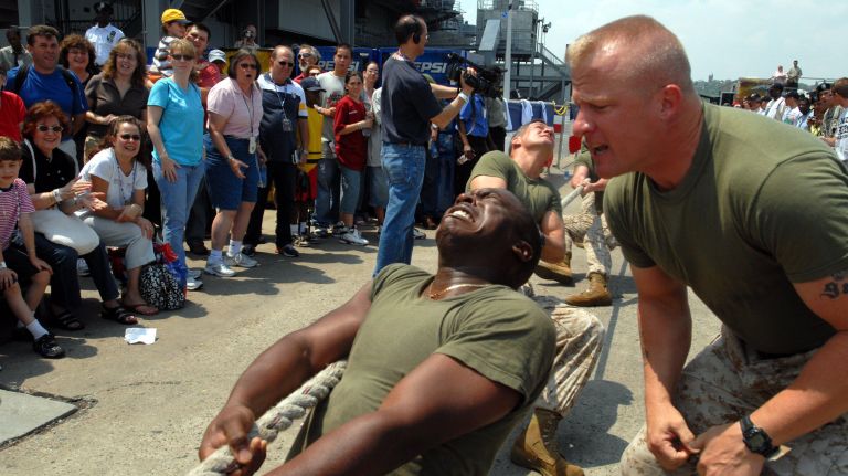 Fleet Week NYC: See photos of ships in New York Harbor and more 21 Sgt. Avon Paul leads the Marines team in the tug of war tournament during the Fleet Week celebration held at the Intrepid Sea, Air & Space Museum, May 27, 2006.