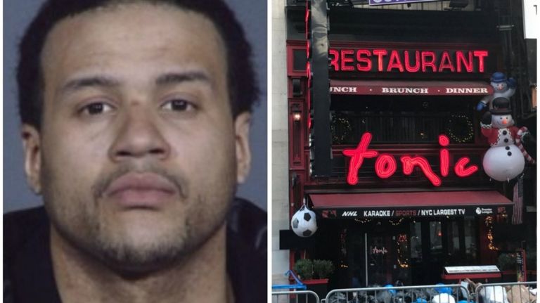 Christopher Rivas, left, was arrested and charged in the shooting death  of  Perseus Salichs outside a Times Square bar on Dec. 19, 2017, police said.
