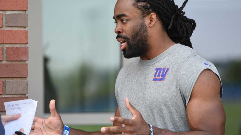 New York Giants wide receiver Geremy Davis answers questions from the media during the Giants Organized Team Activities at Quest Diagnostics Training Center on Wednesday, June 1, 2016.