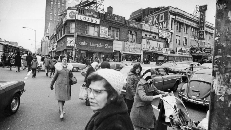 The center of the shopping area on Fordham Road at the Grand Concourse in the Bronx on March 31, 1972.