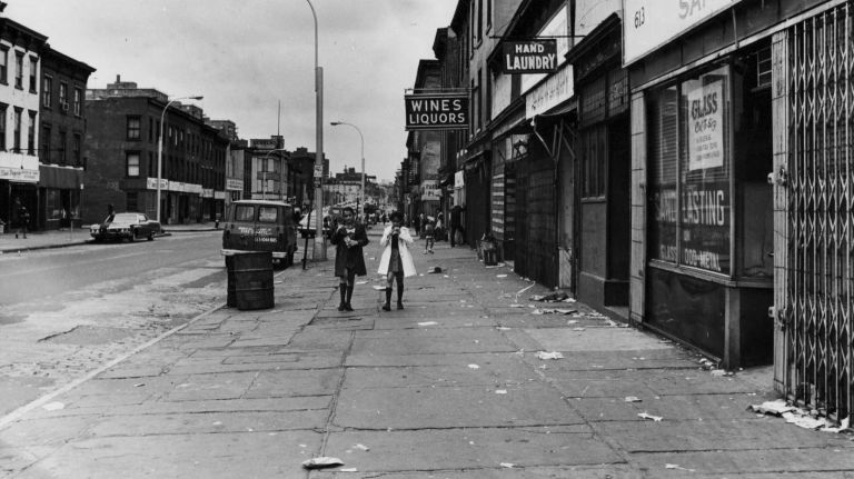 School children walk down Willoughby Street in Brooklyn on May 5, 1972.