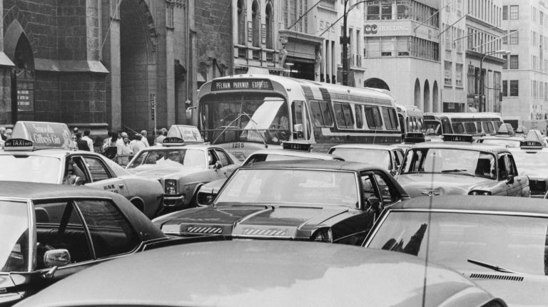 Heavy traffic on Fifth Avenue in Manhattan on June 15, 1977.