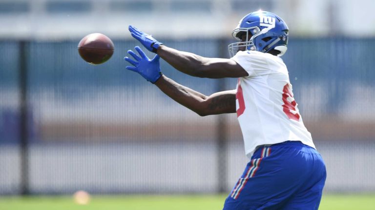 New York Giants tightened Jerell Adams makes a catch during the Giants Organized Team Activities at Quest Diagnostics Training Center on Wednesday, June 1, 2016.