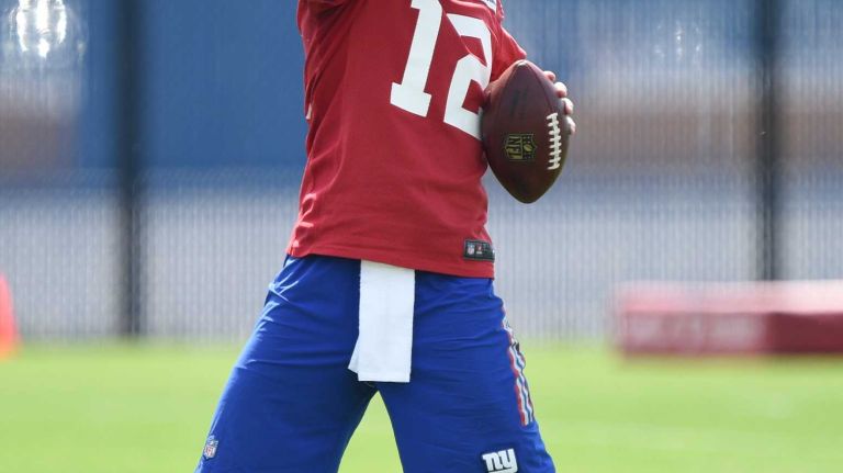 New York Giants quarterback Ryan Nassib stretches during the Giants Organized Team Activities at Quest Diagnostics Training Center on Wednesday, June 1, 2016.