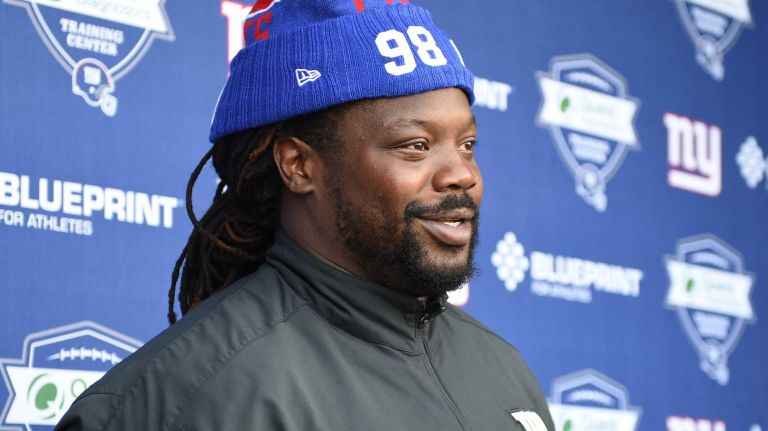 New York Giants defensive tackle Damon Harrison speaks to the media during the Giants Organized Team Activities at Quest Diagnostics Training Center on Monday, May 23, 2016.