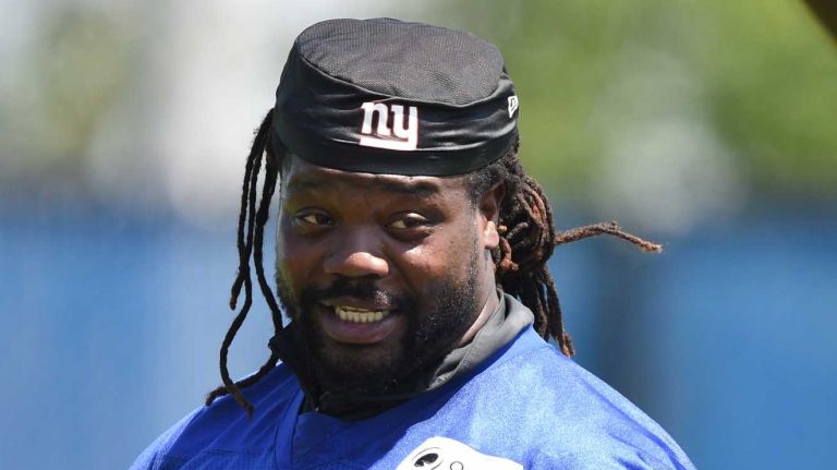 New York Giants defensive tackle Damon Harrison looks on during the Giants Organized Team Activities at Quest Diagnostics Training Center on Monday, May 23, 2016.