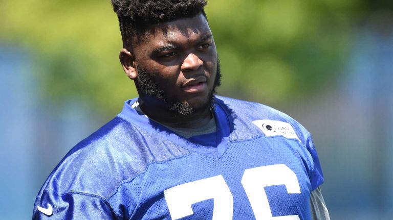 New York Giants defensive tackle Melvin Lewis looks on during the Giants Organized Team Activities at Quest Diagnostics Training Center on Monday, May 23, 2016.