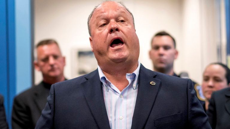More trouble for the feds in corruption case 1 Floral Park Police Commissioner Stephen McAllister addresses members of the media at Floral Park Police Headquarters.