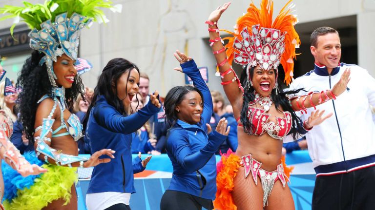 100 days until Olympics 2016 in Rio 8 Members of Team USA, Gabby Douglas, Simone Biles and Ryan Lochte visit NBC's TODAY Show during their Road to Rio Tour presented by Liberty Mutual on April 27, 2016 in New York City. The event marks 100 days until the Opening Ceremony of the Rio 2016 Olympic Games.