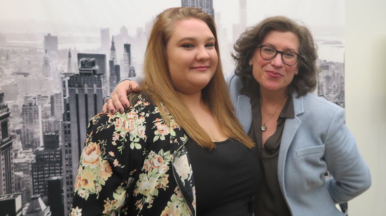 The organizers of #MeTooRallyNYC, Annmarie Haubert, left, and Connie Vasquez, right, met for the first time before their interview at amNewYork on Friday, Dec. 1, 2017.