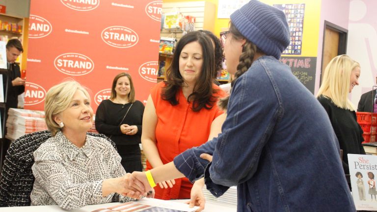 Hillary Clinton book signing at the Strand Bookstore draws line of excited fans stretching around the block 1 Hillary Clinton greeted fans at the Strand Bookstore in Manhattan during a book-signing event on Wednesday, Nov. 29, 2017.